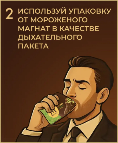 Шаг 2: используй упаковку от Магнат как дыхательный пакет